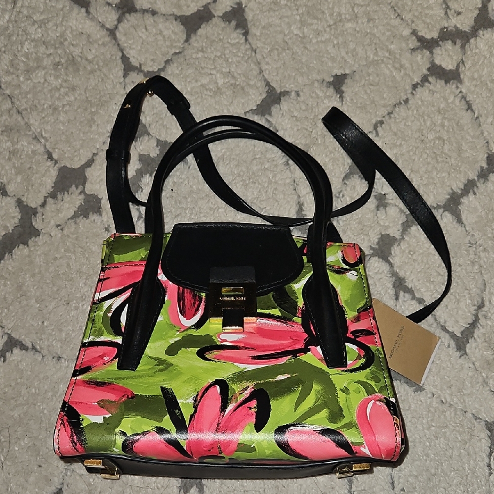 Michael Kors BANCROFT Floral Top-Handle Satchel - Pink & Green & Black